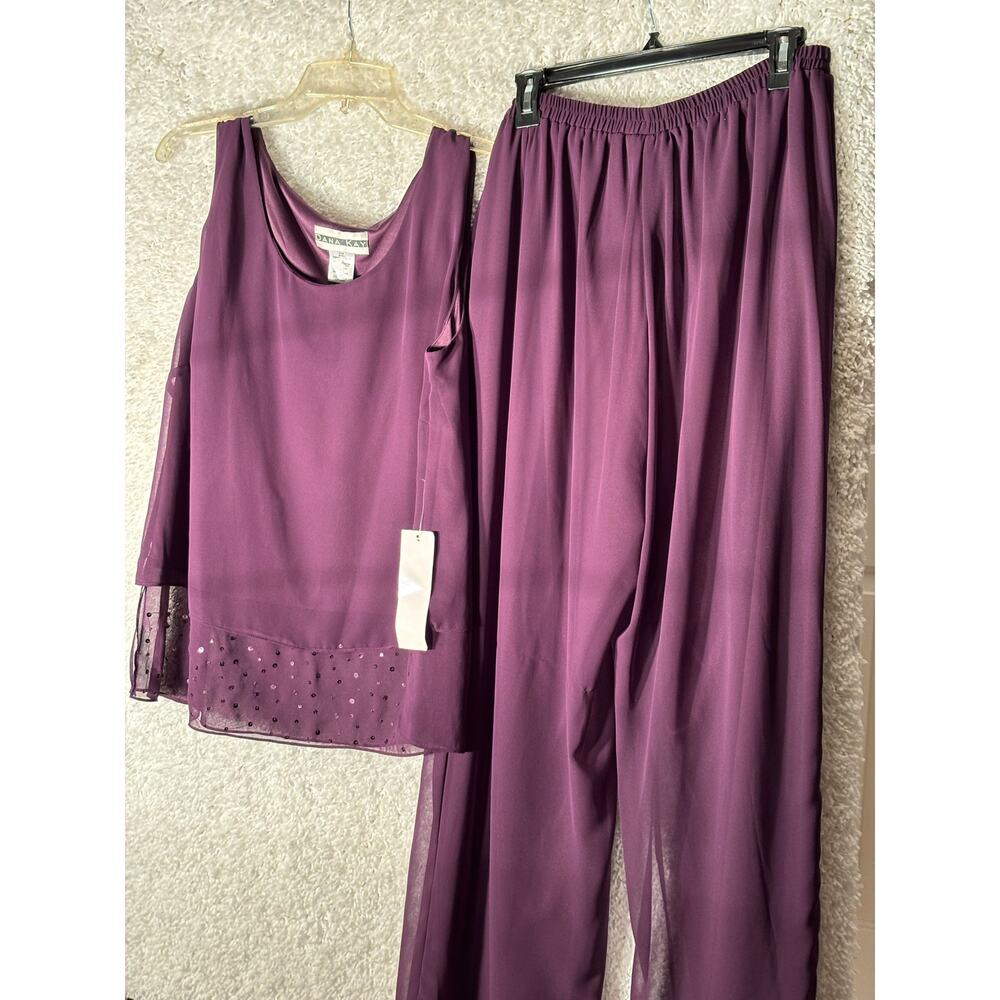 WOMENS TWO PIECE PANTS SUIT DARK PURPLE